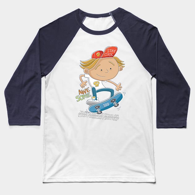 Awesome Skater Dude Baseball T-Shirt by vaughanduck